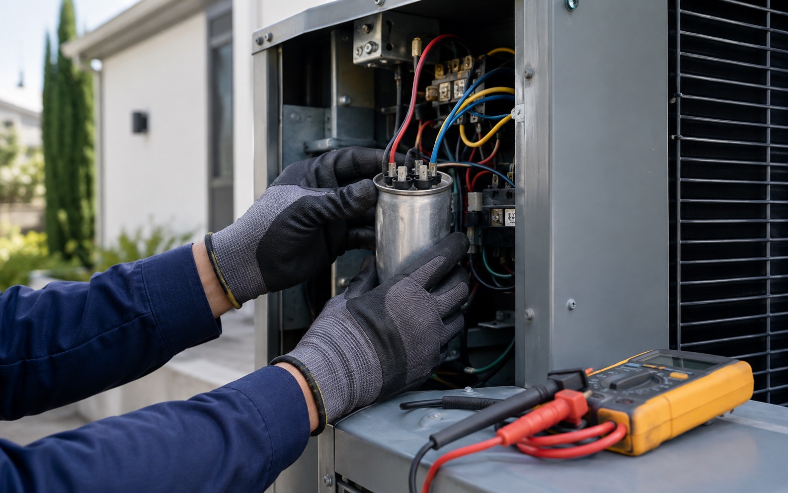 MDC Pro Services technician performing ac capacitor replacement in Irvine