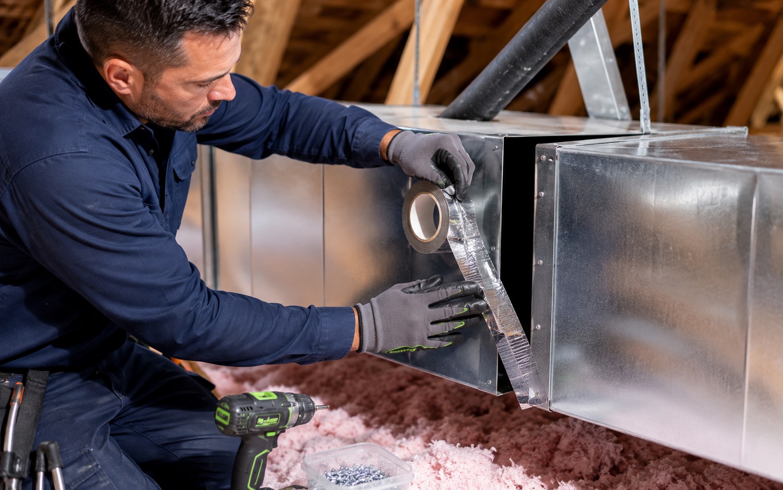 MDC Pro Services technician performing air duct repair in Irvine