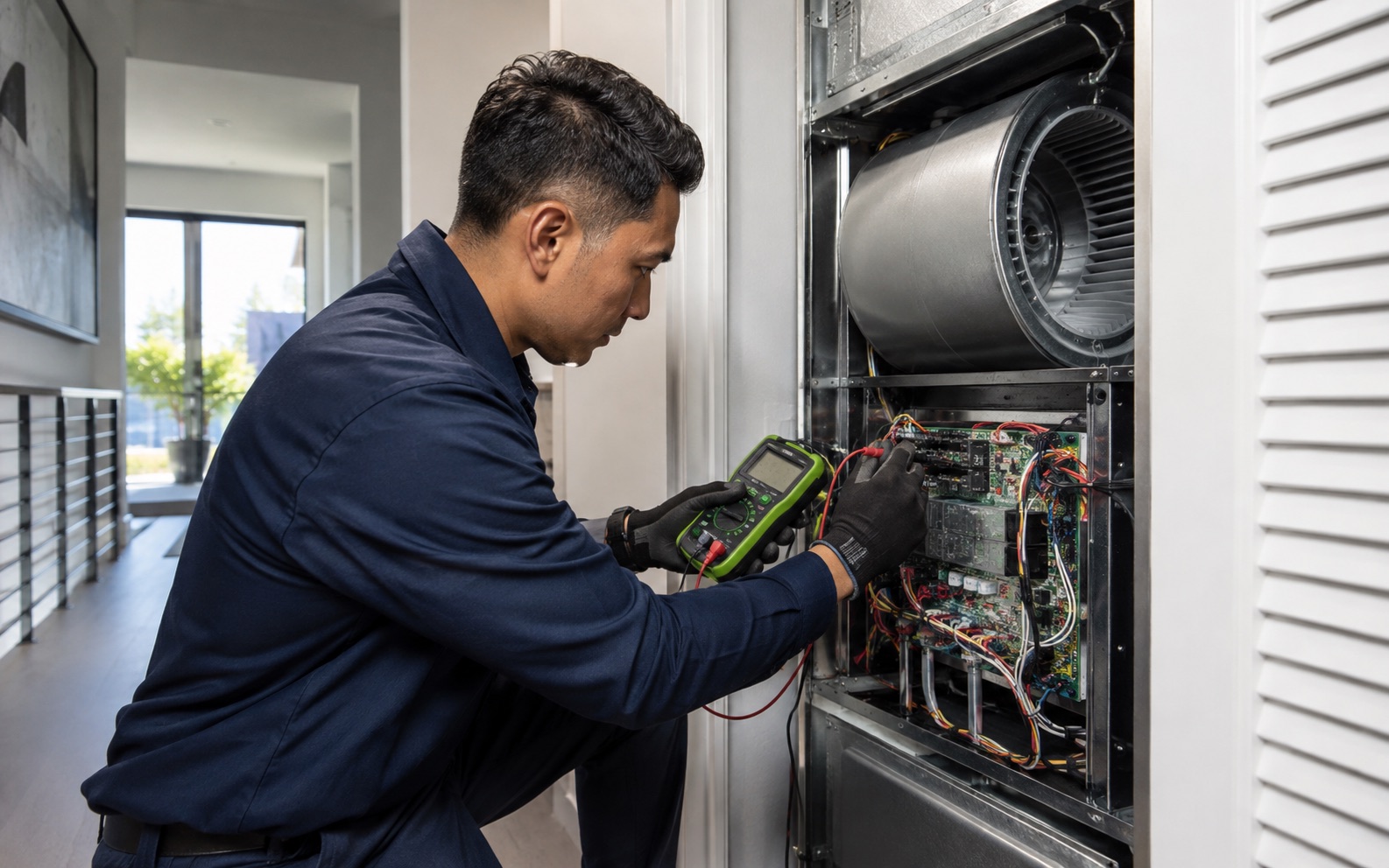 MDC Pro Services technician performing air handler repair in Irvine