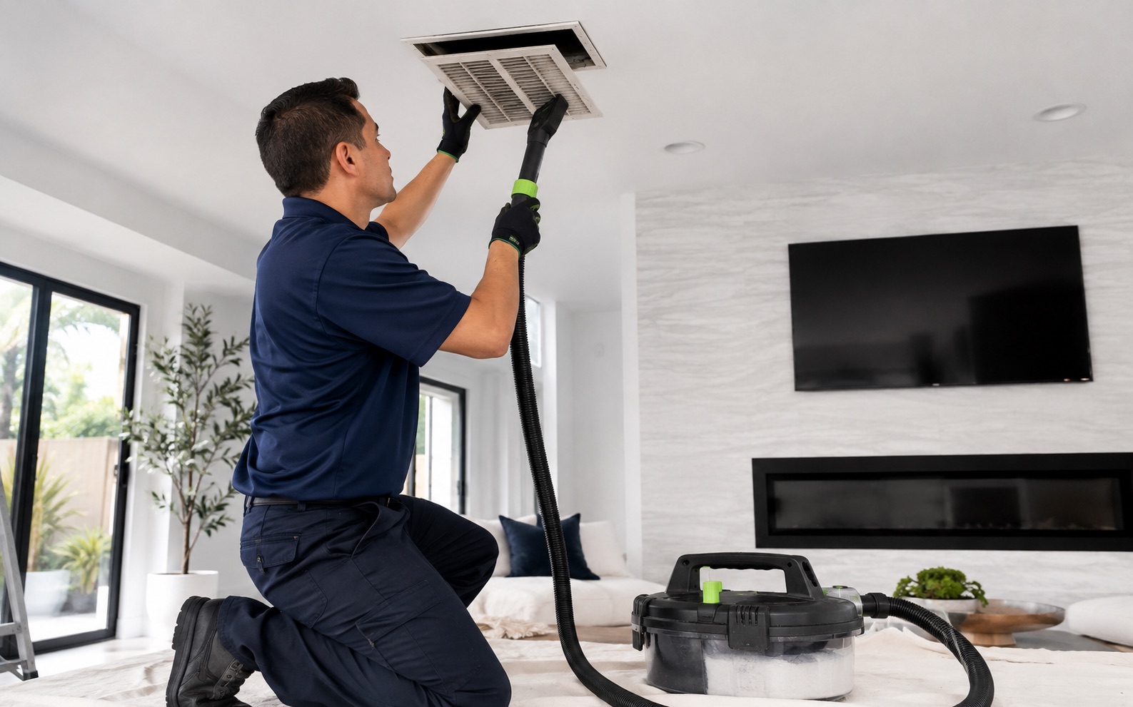 MDC Pro Services technician performing air vent cleaning in Irvine