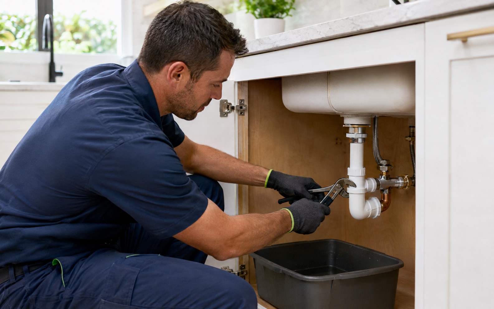 MDC Pro Services technician performing plumbing repair in Irvine