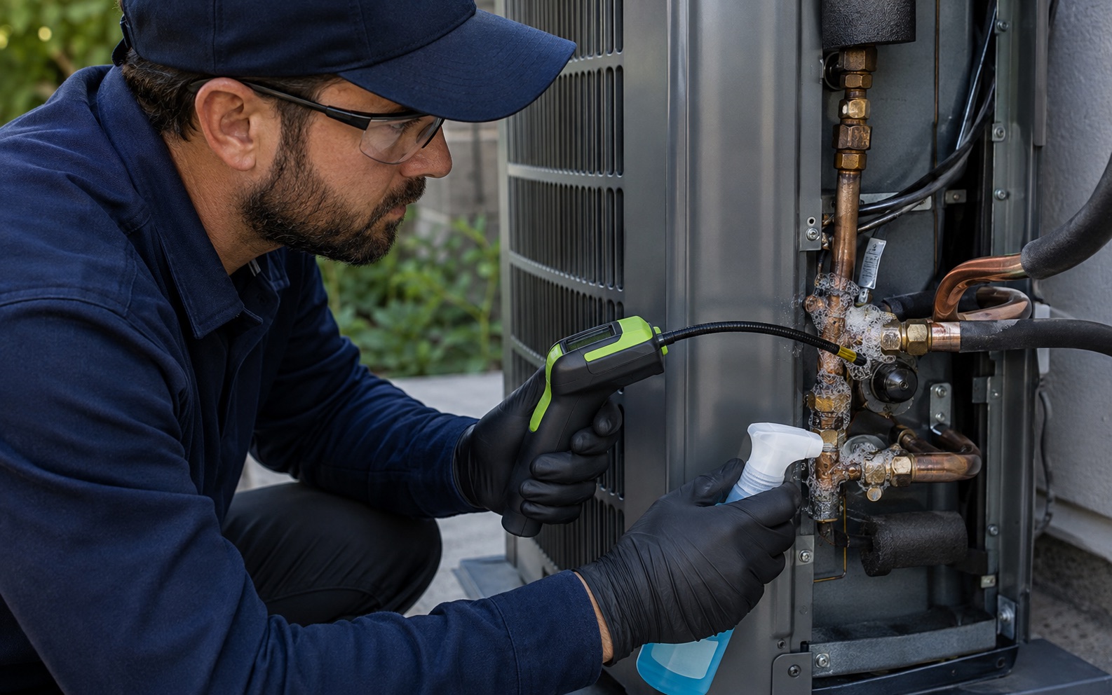 MDC Pro Services technician performing refrigerant leak detection in Irvine