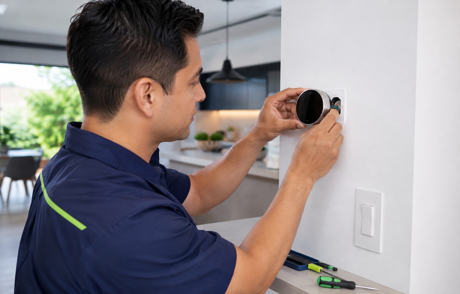 MDC Pro Services technician performing thermostat installation in Irvine