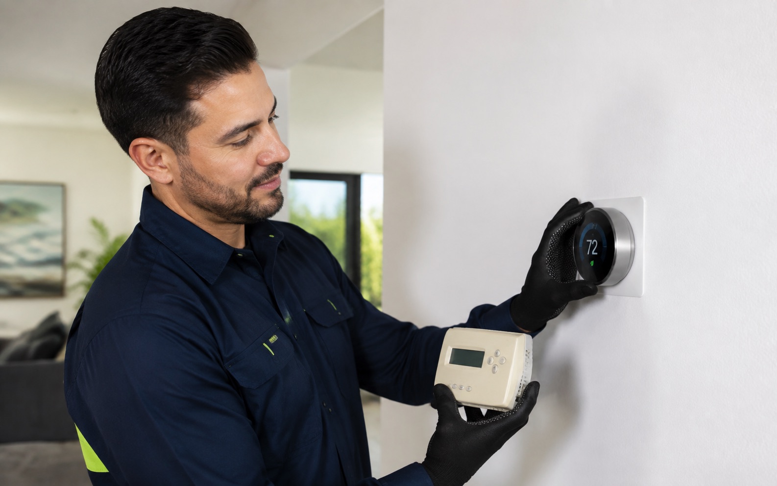 MDC Pro Services technician performing thermostat replacement in Irvine