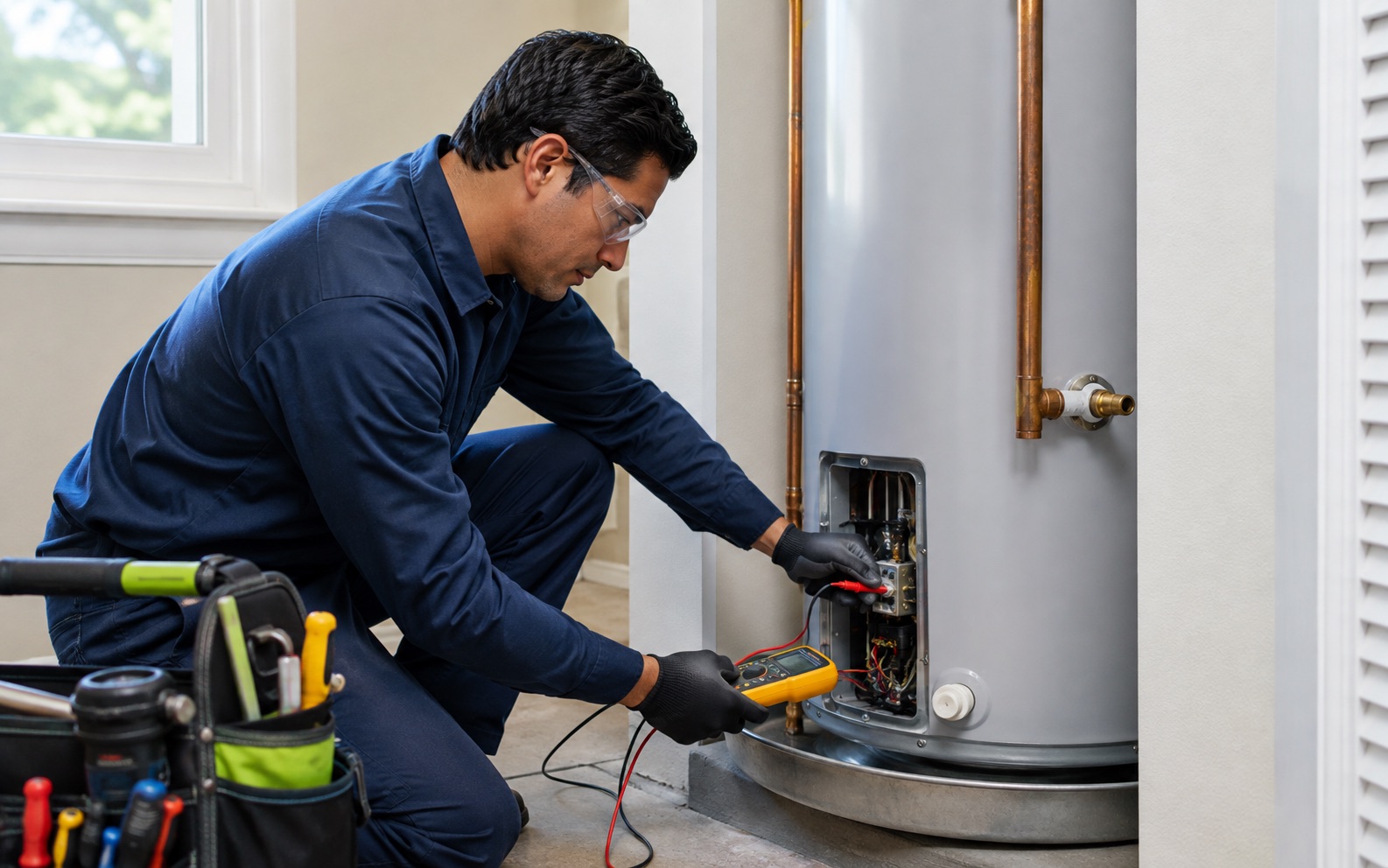 MDC Pro Services technician performing water heater repair in Irvine